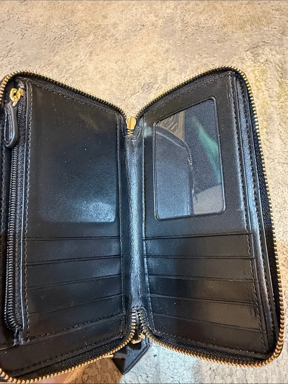 COACH Double Zip Coin Case in Signature gold accents